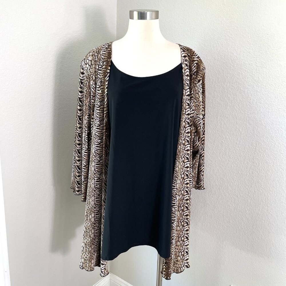 Maggie Barnes Womens Plus 3X Crinkled Cardigan Attached Tank Top 3/4 Sleeve‎